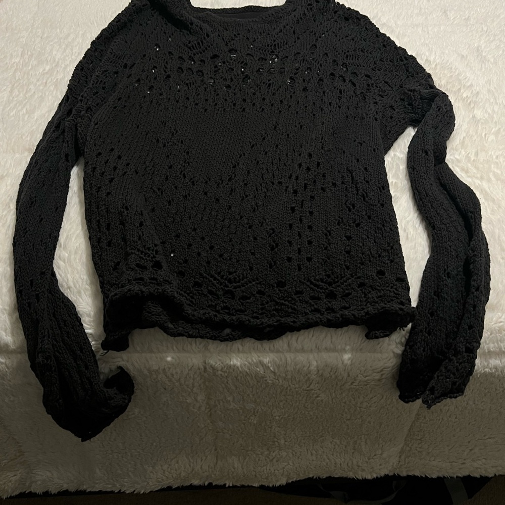 Free People Black Crochet Knit Top